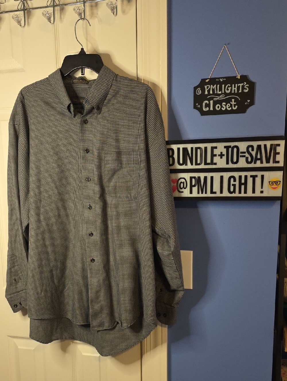 Van Heusen Micro-Check Button-Up Shirt XL Gray